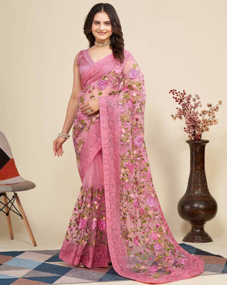 Apnisha Embroidered Bollywood Net Saree(Multicolor)