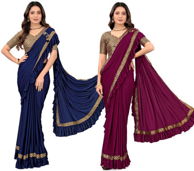 MIJAASHREE Self Design Bollywood Lycra Blend Saree(Pack of 2, Multicolor)