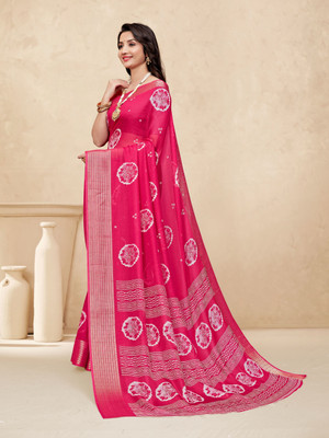 Ganapati Printed Bandhani Georgette Saree(Pink)
