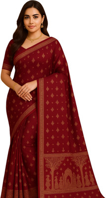 EZIESHREE Printed Daily Wear Linen Saree(Maroon)