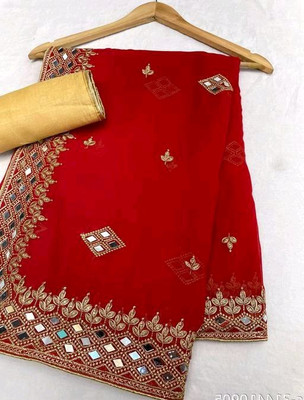 kraddle Embroidered Banarasi Georgette Saree(Red)