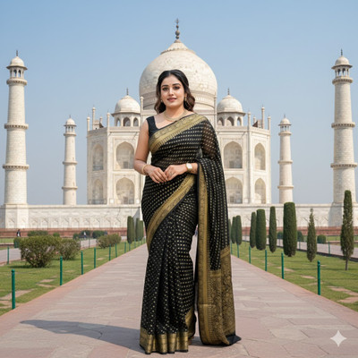 CKDESIGNER Woven Banarasi Jacquard Saree(Black)