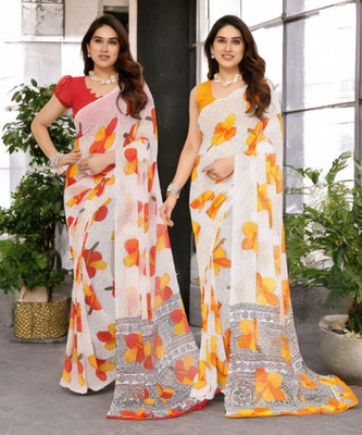 Moda Rapido Printed Bollywood Georgette Saree(Pack of 2, Multicolor)