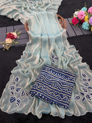 Tradivibe Printed Bollywood Chiffon Saree(Blue)