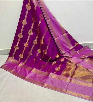 PRASHANTHVI CREATIONS Woven Banarasi Silk Blend Saree(Purple, Pink)