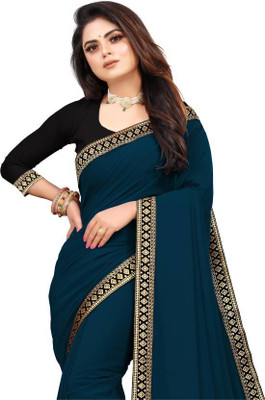 MAA TEXTILES Applique Bollywood Georgette Saree(Blue)