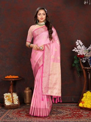 PHEASANT Woven Banarasi Silk Blend Saree(Pink)