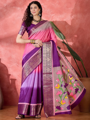 Blissta Checkered Kalamkari Silk Blend Saree(Multicolor)