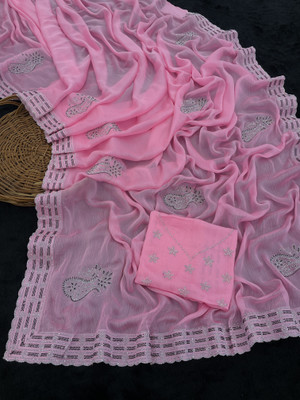 VarniRaaj Fashion Embroidered Bollywood Pure Silk Saree(Pink)