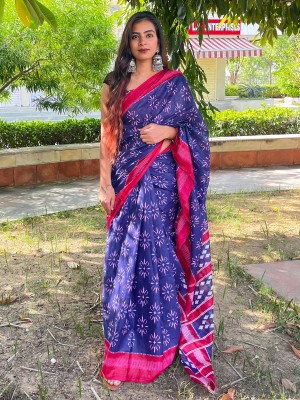 Sareemall Printed Daily Wear Cotton Blend Saree(Dark Blue)