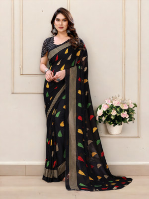 Moda Rapido Printed Bollywood Georgette Saree(Black)