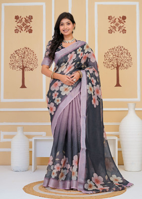 SHRIVAN FASHION Printed Bollywood Silk Blend Saree(Purple)