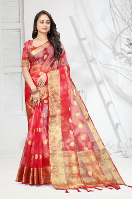 Aarunika SKT Printed Bollywood Organza Saree(Red)