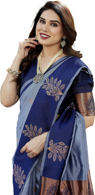 Priyashi Printed, Floral Print Mysore Cotton Silk Saree(Blue)