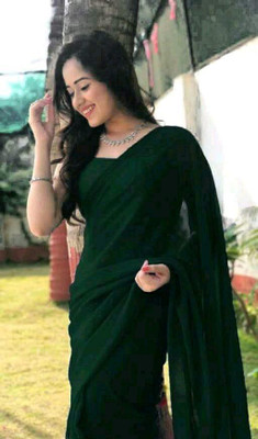 sareya veela Solid/Plain Daily Wear Georgette Saree(Dark Green)