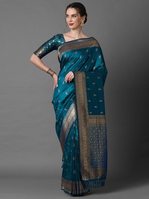 Sareemall Woven Banarasi Silk Blend Saree(Blue)