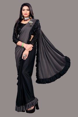 Julee Embellished Bollywood Lycra Blend Saree(Grey)