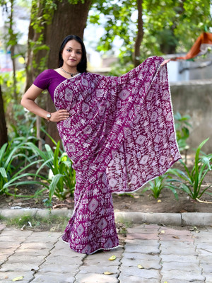 S.R.TEXTILES Printed Kalamkari Georgette Saree(Multicolor)