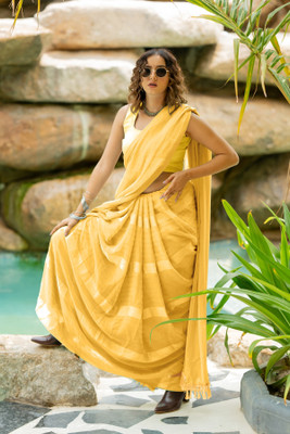 MIRCHI FASHION Solid/Plain, Embellished Bollywood Georgette Saree(Yellow)