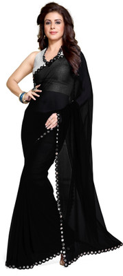 MIRCHI FASHION Solid/Plain Daily Wear Georgette Saree(Black)