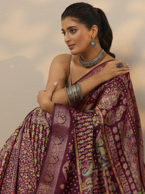 LIBAS Printed Daily Wear Silk Blend Saree(Purple)