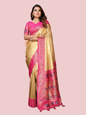 DEVPRIYA VENTURE Floral Print Banarasi Tissue Saree(Beige)