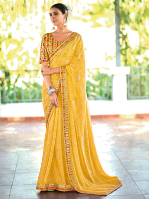 Sareemall Embellished Bandhani Georgette Saree(Yellow)