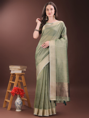 Divastri Woven Banarasi Organza Saree(Green)