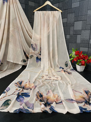 Jumki Fashion Digital Print Bollywood Georgette Saree(Cream)