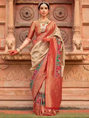 Sareemall Self Design Patola Silk Blend Saree(Multicolor)