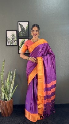 Aika Woven Kanjivaram Cotton Silk Saree(Purple, Orange)