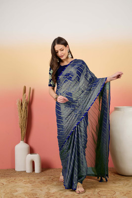 Sangria Embroidered Saree with Attached Blouse Brasso Saree(Blue)