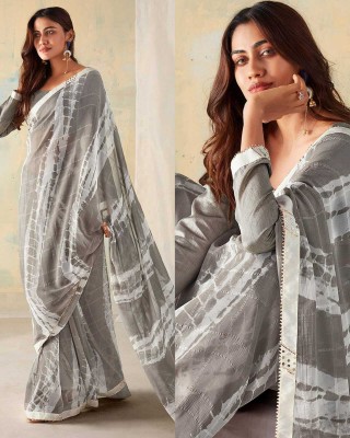 SARIK Printed, Self Design, Graphic Print, Floral Print, Checkered, Solid/Plain Bollywood Georgette, Chiffon Saree(Grey)