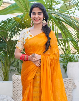 Samah Dyed, Striped Bollywood Chiffon Saree(Mustard)