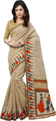 Ratnavati Digital Print Daily Wear Cotton Blend, Art Silk Saree(Beige)