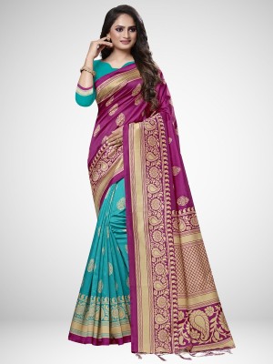 Divastri Printed Daily Wear Pure Silk Saree(Green, Pink)