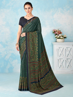 Divastri Printed Bollywood Chiffon Saree(Green)