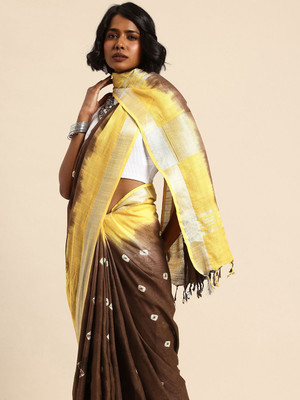 Taavi Self Design Handloom Pure Cotton Saree(Brown)