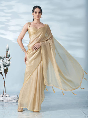 Tikhi Imli Solid/Plain Bollywood Satin Saree(Beige)