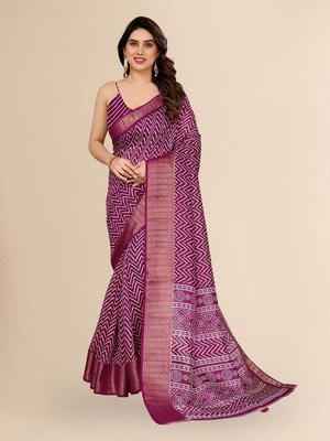 Moda Rapido Printed Bollywood Cotton Blend Saree(Purple)