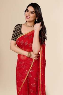 JiproStore Embroidered Daily Wear Chiffon Saree(Red)