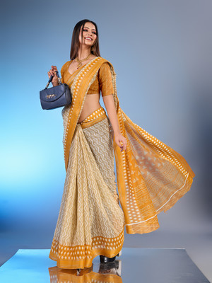 nirmal creation Printed Bollywood Cotton Blend Saree(Multicolor)