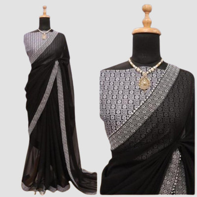 Jevlan Solid/Plain Bollywood Art Silk Saree(Black)