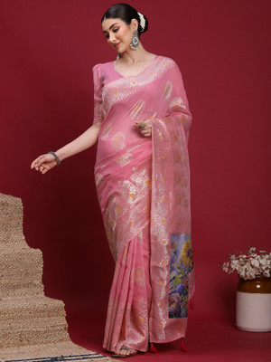 Sangria Woven Banarasi Organza Saree(Pink)