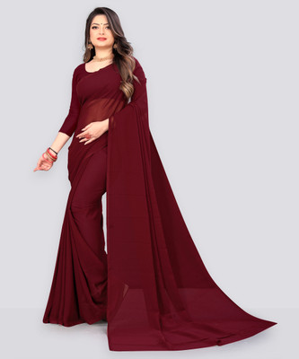 Anand Sarees Dyed, Solid/Plain Bollywood Georgette Saree(Brown)