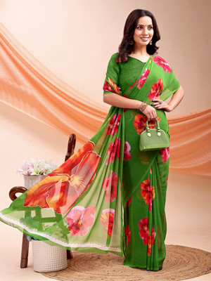 Leelavati Printed Daily Wear Chiffon Saree(Light Green)