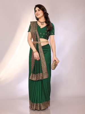 Divastri Dyed, Embroidered, Embellished Bollywood Silk Blend Saree(Green, Multicolor)