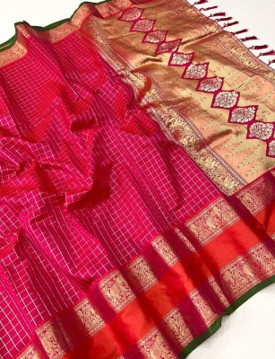 ZILVIRA Woven, Checkered, Applique, Embellished, Dyed Bollywood Art Silk Saree(Pink)