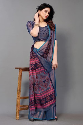Sita Paisley, Polka Print, Geometric Print, Woven Mysore Brasso, Chiffon Saree(Dark Blue)