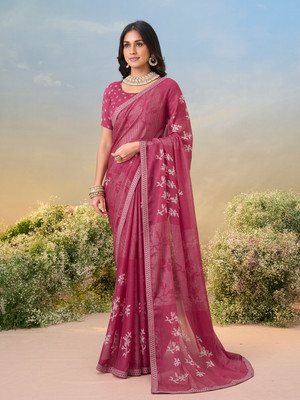 Laxmipati sarees Printed Saree with Attached Blouse Chiffon Saree(Purple)